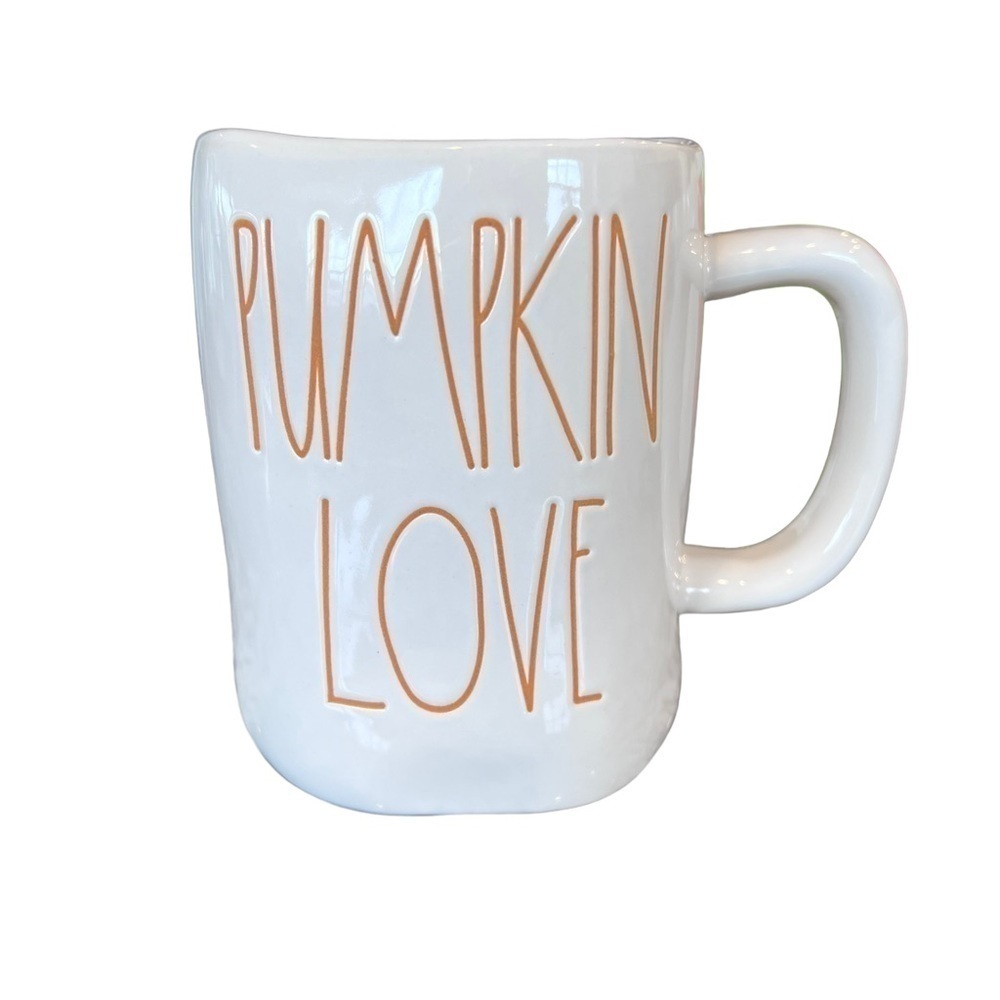 Rae Dunn Pumpkin Love Orange Large Letter Coffee Mug Farmhouse Thanksgiving NWT